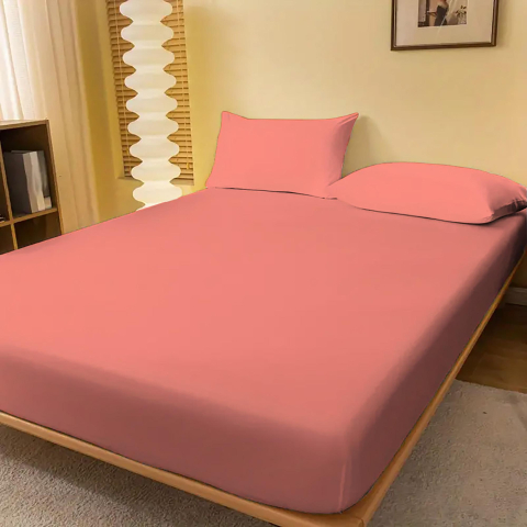 Huse de pat - Husa de pat jersey corai din bumbac 100% cu elastic + 2 fete de perna incluse