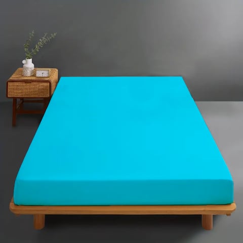 Huse de pat - Husa de pat jersey turcoaz din bumbac 100% cu elastic