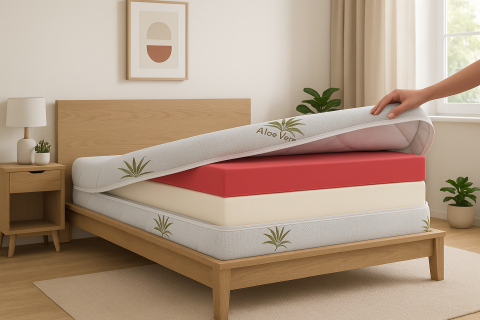 Saltele - Husa saltea 100x200x20, Aloe Vera, matlasata, lavabila, detasabila, cu fermoar 4 laturi
