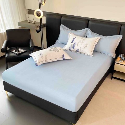 Lenjerie de lux pentru pat dublu,bumbac finet,6 piese,cearceaf cu elastic,alba/lila,imprimeu cu flori-A1004 [7]