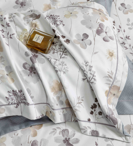 Lenjerie de lux pentru pat dublu,bumbac finet,6 piese,cearceaf cu elastic,alba/mov,cu floricele-A1009 [5]