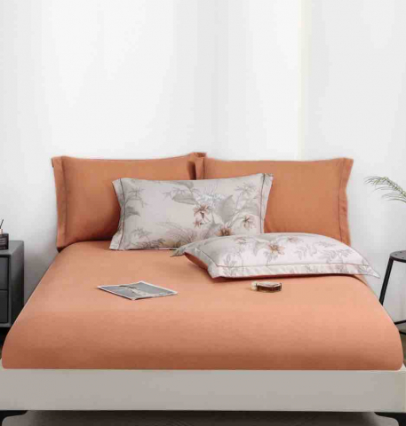 Lenjerie de lux pentru pat dublu,bumbac finet,6 piese,cearceaf cu elastic,alba/caramiziu,cu flori-A1011 [7]