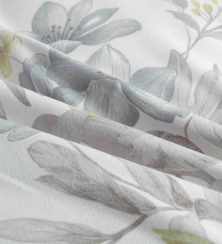 Lenjerie de lux pentru pat dublu,bumbac finet,6 piese,cearceaf cu elastic,alba/bleu,imprimeu cu floricele gri-A1014 [6]
