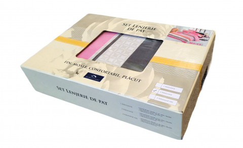 Lenjerie de Pat 100% Bumbac ranforce, Somnart, model M11, 2 persoane, pentru pilota de 180x200, ambalaj cutie cadou [1]