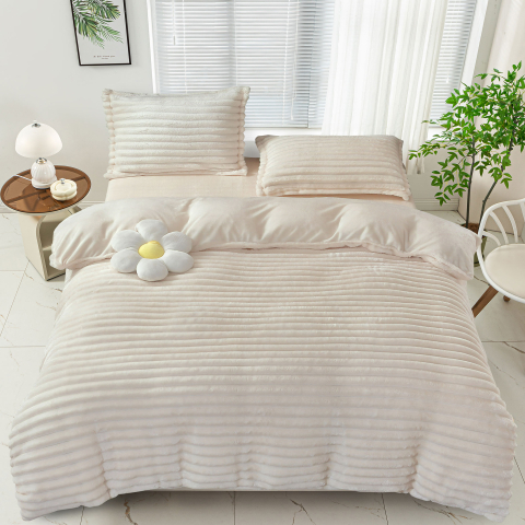 Lenjerii de pat uni - Lenjerie de pat dublu cocolino,4 piese.cearceaf normal,dungi,crem-92683