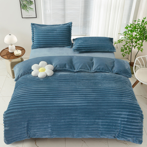 Lenjerii de pat uni - Lenjerie de pat dublu cocolino,4 piese.cearceaf normal,dungi,albastra-92684