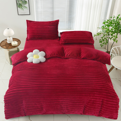 Lenjerii de pat uni - Lenjerie de pat dublu cocolino,4 piese.cearceaf normal,dungi,visinie-92680