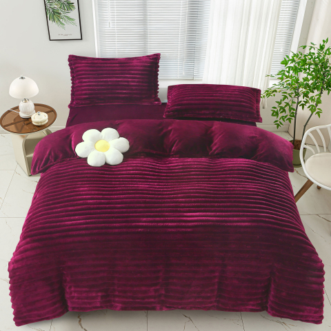 Lenjerii de pat uni - Lenjerie de pat dublu cocolino,4 piese.cearceaf normal,dungi,mov-92688