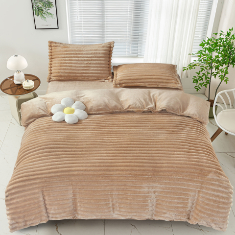 Lenjerii de pat uni - Lenjerie de pat dublu cocolino,4 piese.cearceaf normal,dungi,bej-92682