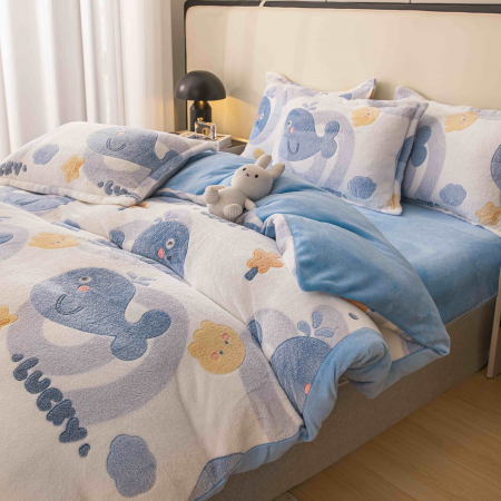 Lenjerie de pat dublu cocolino,4 piese cu elastic,bleu cu stelute-A603 [1]