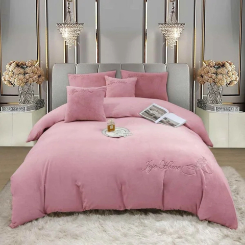 Lenjerii de pat - Lenjerie de pat dublu cocolino,blana de iepure cu fir scurt,6 piese.cearceaf de pat cu elastic,roz pudra-A1447