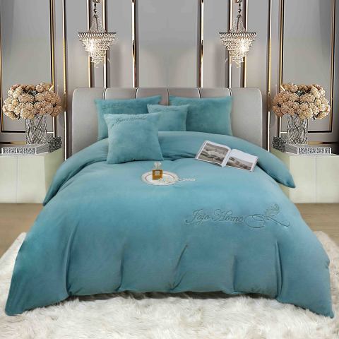 Lenjerii de pat - Lenjerie de pat dublu cocolino,blana de iepure cu fir scurt,6 piese.cearceaf de pat cu elastic,turcoaz-A1448