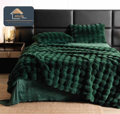 Lenjerii de pat - Lenjerie de pat dublu cocolino,din blana artificiala de iepure,6 piese.cearceaf de pat normal,verde smarald-A1034