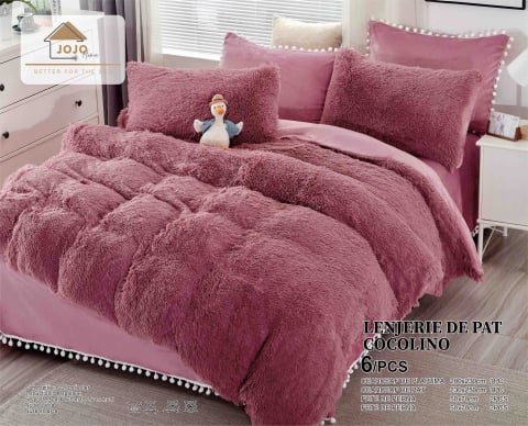 Lenjerii de pat - Lenjerie de pat dublu cocolino,super pufoasa fluffy,6 piese.cearceaf de pat normal,roz prafuit-A1419