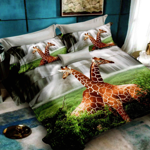 Lenjerii de pat - Lenjerie de pat bumbac finet 3D gri cu girafe