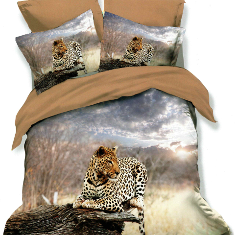 Lenjerii de pat - Lenjerie de pat bumbac finet 3D cappuccino si gri cu leopard