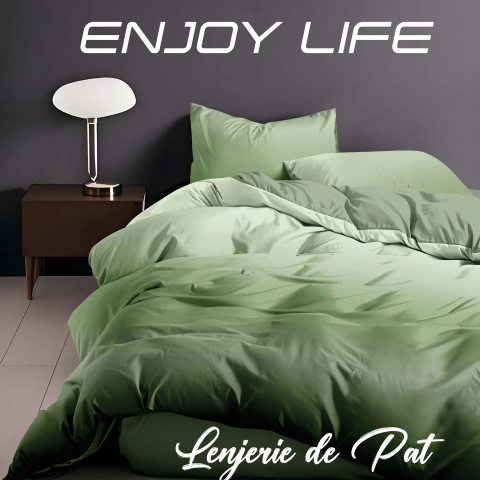 Lenjerii de pat - Lenjerie de pat bumbac finet Enjoy Life, verde olive