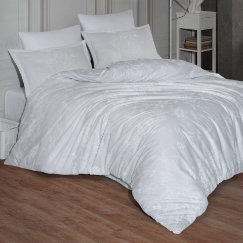 Lenjerii de pat - Lenjerie de pat ranforce Clasy King size, 4 piese, bumbac ranforce, alb, imprimeu floral discret, ARNOR V1