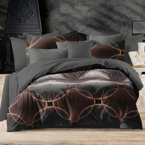 Lenjerii de pat 180x200cm - Lenjerie de pat bumbac finet 6 piese cearceaf de pat cu elastic gri forme geometrice abstracte