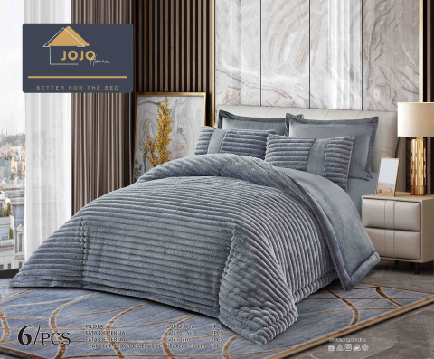 Lenjerii de pat catifea - Lenjerie pat cu pilota inclusa din catifea si blanita artificiala de iepure,cearceaf cu elastic,gri inchis- A1211