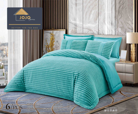 Lenjerii de pat catifea - Lenjerie pat cu pilota inclusa din catifea si blanita artificiala de iepure,cearceaf cu elastic,bleu- A1215