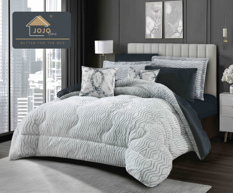 Lenjerie pat cu pilota inclusa din catifea si blanita artificiala de iepure cu doua fete,cearceaf cu elastic,gri inchis+alb - A1205 [1]