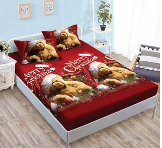 Lenjerie pat de Craciun cu elastic,pat dublu,bumbac finet,6 piese,rosie cu ursuleti-A640 [2]