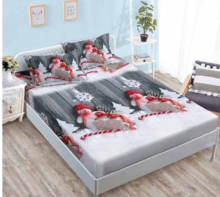 Lenjerie pat de Craciun cu elastic,pat dublu,bumbac finet,6 piese,gri cu om de zapada-A638 [2]