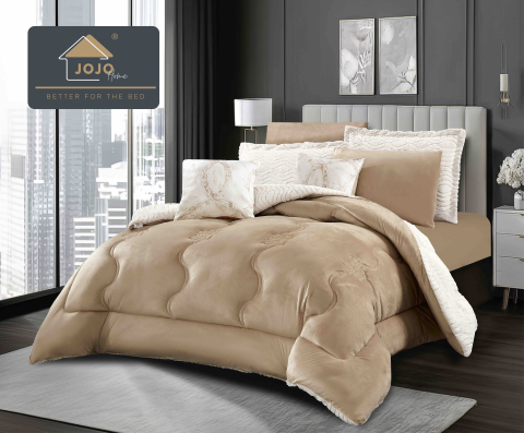 Lenjerii de pat catifea - Lenjerie pat cu pilota inclusa din catifea si blanita artificiala de iepure cu doua fete,cearceaf cu elastic,bej+crem - A1201