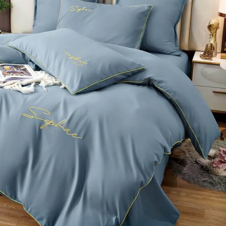 Lenjerie pat dublu,bumbac fin,6 piese,brodata,albastra-A230 [1]