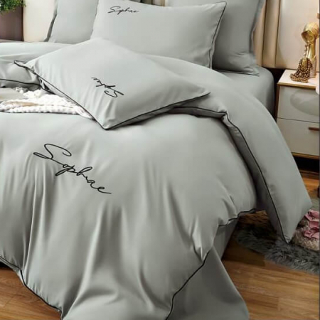 Lenjerie pat dublu,bumbac fin,6 piese,brodata,gri deschis-A228 [1]