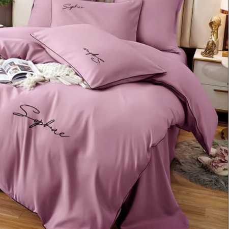 Lenjerie pat dublu,bumbac fin,6 piese,brodata,lila-A232 [1]