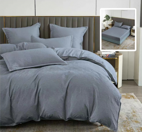 Lenjerii de pat gri - Lenjerie pat dublu,bumbac finet,6 piese,cearceaf cu elastic 160/180x200cm, cearceaf pilota 200x230cm, 2 fete de perna 50x70, 2 fete de perna 70x70,gri antracit-81231
