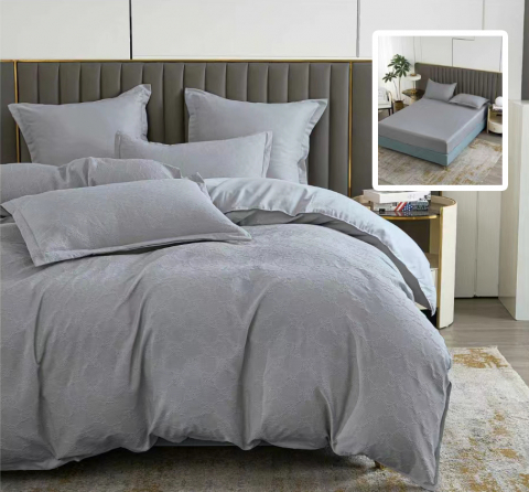Lenjerii de pat gri - Lenjerie pat dublu,bumbac finet,6 piese,cearceaf cu elastic 160/180x200cm, cearceaf pilota 200x230cm, 2 fete de perna 50x70, 2 fete de perna 70x70,gri-81227