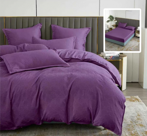 Lenjerii de pat mov - Lenjerie pat dublu,bumbac finet,6 piese,cearceaf cu elastic 160/180x200cm, cearceaf pilota 200x230cm, 2 fete de perna 50x70, 2 fete de perna 70x70,mov-81226