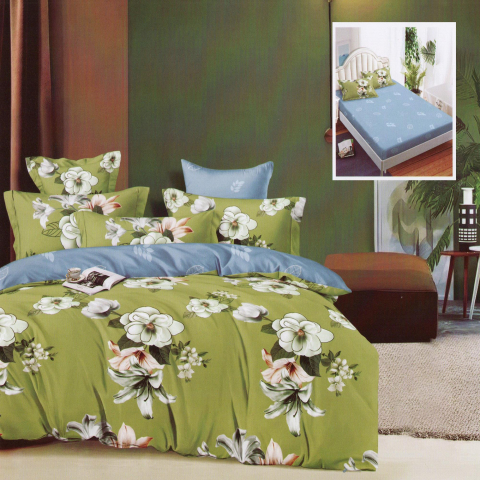 Lenjerii de pat bumbac - Lenjerie pat dublu,bumbac finet,6 piese,cearceaf cu elastic 160/180x200cm, cearceaf pilota 200x230cm, 2 fete de perna 50x70, 2 fete de perna 70x70-HF6P111