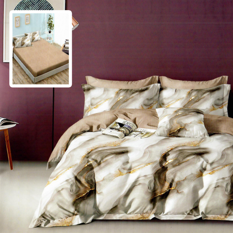 Lenjerii de pat - Lenjerie pat dublu,bumbac finet,6 piese,cearceaf cu elastic 160/180x200cm, cearceaf pilota 200x230cm, 2 fete de perna 50x70, 2 fete de perna 70x70-HF6P156