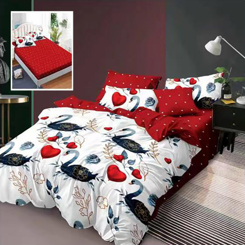 Lenjerii de pat - Lenjerie pat dublu,bumbac finet,6 piese,cearceaf cu elastic 160/180x200cm, cearceaf pilota 200x230cm, 2 fete de perna 50x70, 2 fete de perna 70x70-HF6P19