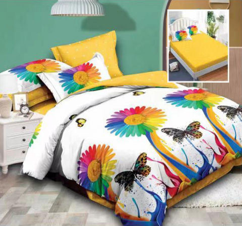 Lenjerii de pat bumbac - Lenjerie pat dublu,bumbac finet,6 piese,cearceaf cu elastic 160/180x200cm, cearceaf pilota 200x230cm, 2 fete de perna 50x70, 2 fete de perna 70x70-HF6P35
