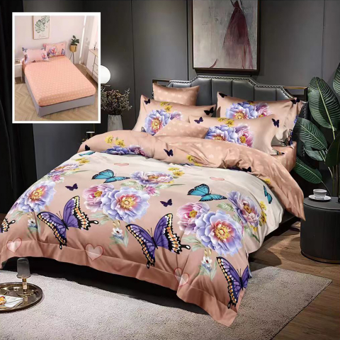 Lenjerii de pat bumbac - Lenjerie pat dublu,bumbac finet,6 piese,cearceaf cu elastic 160/180x200cm, cearceaf pilota 200x230cm, 2 fete de perna 50x70, 2 fete de perna 70x70-HF6P37