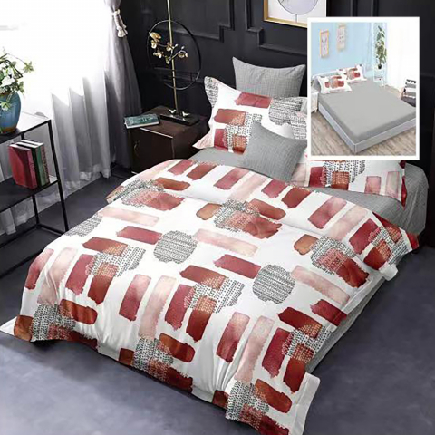 Lenjerii de pat cu dungi - Lenjerie pat dublu,bumbac finet,6 piese,cearceaf cu elastic 160/180x200cm, cearceaf pilota 200x230cm, 2 fete de perna 50x70, 2 fete de perna 70x70-HF6P41