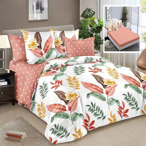 Lenjerii de pat 140x200cm - Lenjerie pat dublu,bumbac finet,6 piese,cearceaf cu elastic 160/180x200cm, cearceaf pilota 200x230cm, 2 fete de perna 50x70, 2 fete de perna 70x70-HF6P42