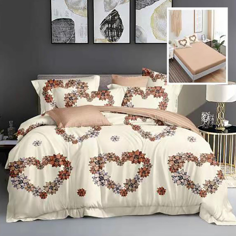 Lenjerii de pat - Lenjerie pat dublu,bumbac finet,6 piese,cearceaf cu elastic 160/180x200cm, cearceaf pilota 200x230cm, 2 fete de perna 50x70, 2 fete de perna 70x70-HF6P43