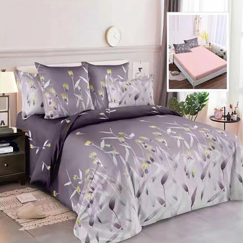 Lenjerii de pat mov - Lenjerie pat dublu,bumbac finet,6 piese,cearceaf cu elastic 160/180x200cm, cearceaf pilota 200x230cm, 2 fete de perna 50x70, 2 fete de perna 70x70-HF6P44