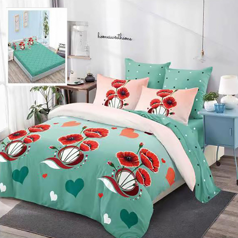 Lenjerii de pat bumbac - Lenjerie pat dublu,bumbac finet,6 piese,cearceaf cu elastic 160/180x200cm, cearceaf pilota 200x230cm, 2 fete de perna 50x70, 2 fete de perna 70x70-HF6P45