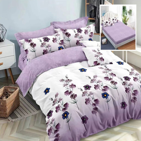 Lenjerii de pat bumbac - Lenjerie pat dublu,bumbac finet,6 piese,cearceaf cu elastic 160/180x200cm, cearceaf pilota 200x230cm, 2 fete de perna 50x70, 2 fete de perna 70x70-HF6P63