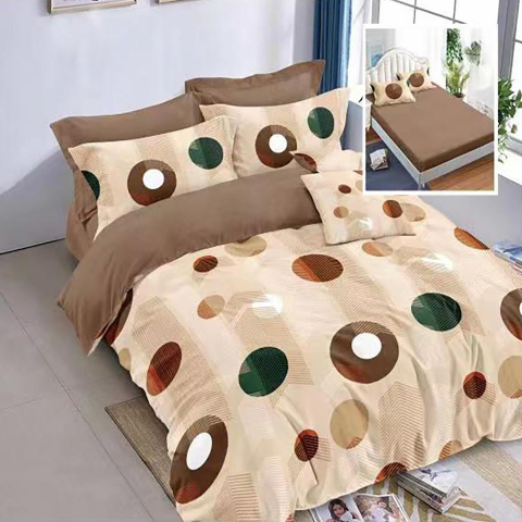 Lenjerii de pat cu buline - Lenjerie pat dublu,bumbac finet,6 piese,cearceaf cu elastic 160/180x200cm, cearceaf pilota 200x230cm, 2 fete de perna 50x70, 2 fete de perna 70x70-HF6P68