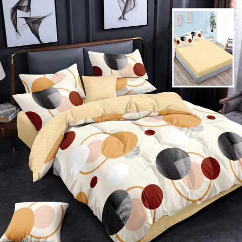 Lenjerii de pat cu buline - Lenjerie pat dublu,bumbac finet,6 piese,cearceaf cu elastic 160/180x200cm, cearceaf pilota 200x230cm, 2 fete de perna 50x70, 2 fete de perna 70x70-HF6P76
