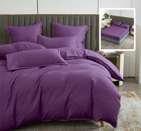 Lenjerii de pat bumbac finet - Lenjerie pat dublu,bumbac finet,6 piese,cearceaf cu elastic 160/180x200cm, cearceaf pilota 200x230cm, 2 fete de perna 50x70, 2 fete de perna 70x70,mov,stripe-81204