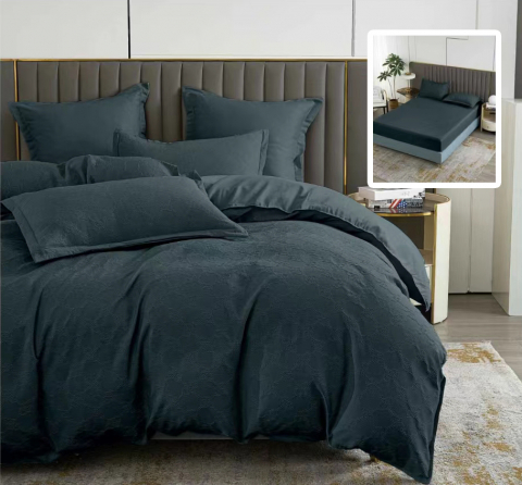 Lenjerii de pat - Lenjerie pat dublu,bumbac finet,6 piese,cearceaf cu elastic 160/180x200cm, cearceaf pilota 200x230cm, 2 fete de perna 50x70, 2 fete de perna 70x70,neagra-81225